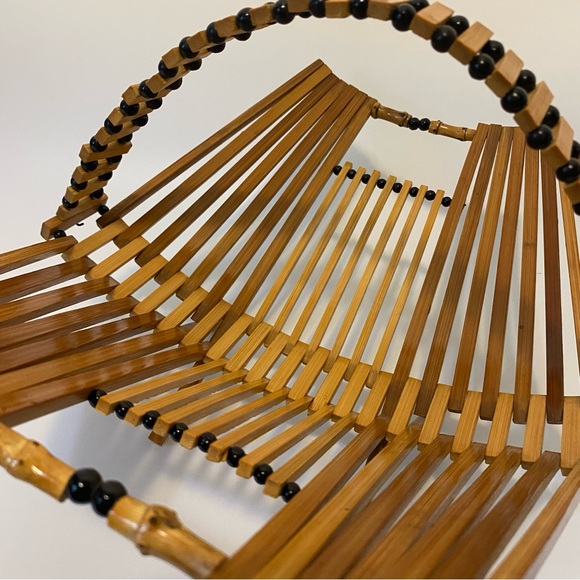 Mid Century folding collapsible bamboo fruit basket vintage MCM Japanese - Picture 4 of 14